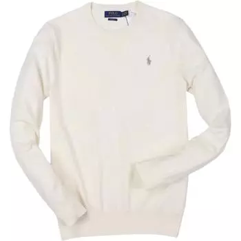 Polo Ralph Lauren SS25 Хлопковый трикотажный свитер с круглым вырезом и длинными рукавами, с вышивкой пони, мужской, бежевый 710907256-005 L