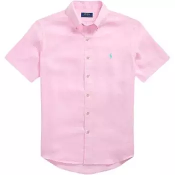Polo Ralph Lauren Ss25 Рубашка мужская однобортная льняная с коротким рукавом и вышивкой логотипа светло-розовая MNPOWOV1N820882-650 L