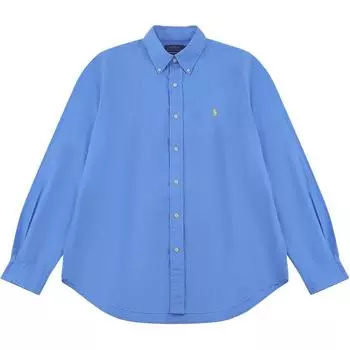 Polo Ralph Lauren Ss25 Рубашка с длинным рукавом из смесового хлопка и льна с вышивкой логотипа Pony Мужские рубашки Качество-Синий 710975540-002 M