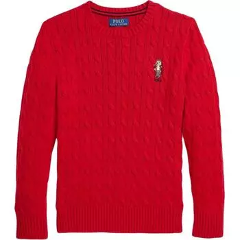 Polo Ralph Lauren свитер осень-зима 24 вышивка медведя однотонный круглый вырез вязаный косами красный миллениум детский свитер CWPOSWEY6820534-600 M