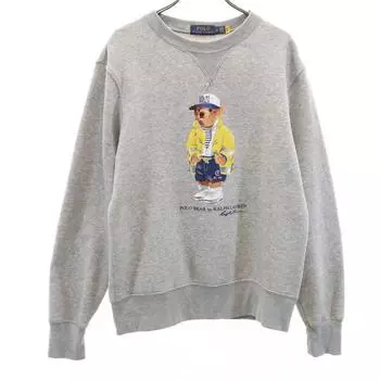 POLO RALPH LAUREN Свитшот с длинным рукавом и принтом Polo Bear S серый Начес сзади Мужской Б/у