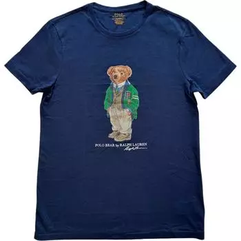 Polo Ralph Lauren Teddy Bear Pattern Letter Logo Print Свободный крой Круглый вырез Короткий рукав Футболка Мужская футболка Темно-синяя 710766468-001 XS