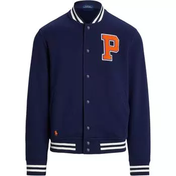 Polo Ralph Lauren The Rl Флисовая бейсбольная куртка с вышитым узором и воротником-кнопкой, длинный рукав, мужские куртки, темно-синие 100040649 S