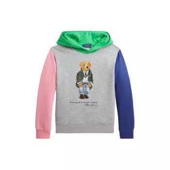 Polo Ralph Lauren Толстовка Ss24 с принтом медведя и буквами Color Block Hoodie Повседневная детская толстовка Серая CWPOKNIY8021093-020 L