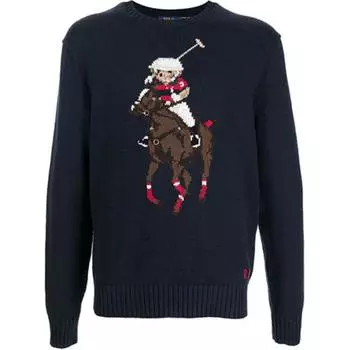 Polo Ralph Lauren Узорчатый вязаный свитер с круглым вырезом Мужской свитер Темно-синий 710834685-001 XS