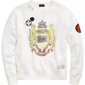 Polo Ralph Lauren Винтажная стирка Расписанный вручную патч Свитшот флисовый с круглым вырезом Женский свитшот Молочно-белый WMPOKNIN6820120-100 XS