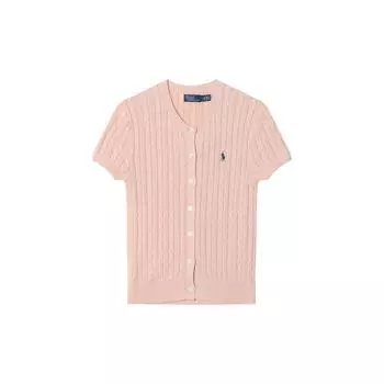 Polo Ralph Lauren Вязаный топ с рубчиком, круглым вырезом, короткими рукавами, облегающего кроя, женский, топы, розовый 211965760-001 S