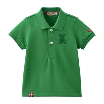 Polo Short One Made in Green [MIKI HOUSE] Рубашка, Рукав, Однотонный, Медведь, Острый, Простой, Япония, Мальчики, Девочки, Младенцы, Дети, Детская одежда, зелёный