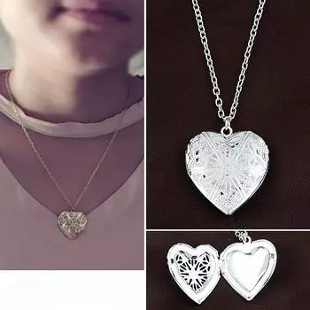Полое металлическое колье Love Photo Box в форме сердца, унисекс
