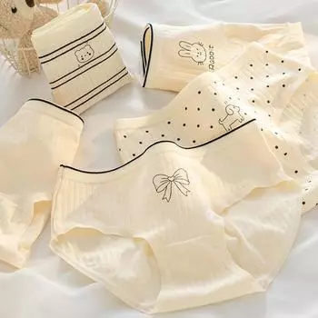 Полосатое женское нижнее белье с рисунком из мультфильма из чистого хлопка класса А, детский хлопок 7А, антибактериальные трусики с треугольными чашечками M
