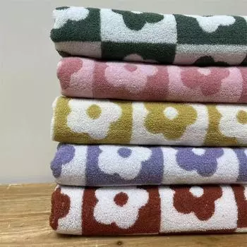 Полотенце из хлопка с цветочным узором в клетку, мягкое, нежное для кожи, впитывающее полотенце для лица, для ванной, для дома, для взрослых и детей 35x75cm фиолетовый
