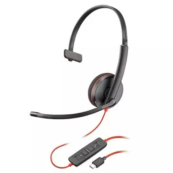 Проводная гарнитура Poly Blackwire 3210 с шумоподавлением и микрофоном, легкая, год производителя, наушники с микрофоном для веб-конференций Windows Mac Chrome чёрный