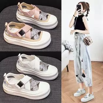 Полые белые туфли весна-лето новые дышащие универсальные кроссовки Muffin Raise the Bottom Casual 35 белый