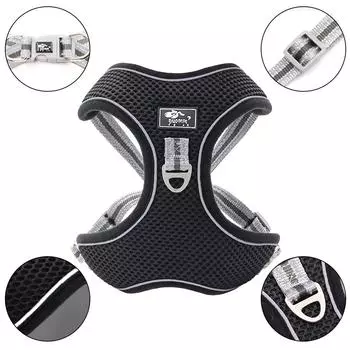 Polyester Reflective Large Dog Harness Vest Leads Leash Adjustable Breathable Pet Harnesses No Pull For French Bulldog Pet Stuff XL чёрный