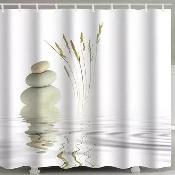 Polyester Waterproof Shower Curtains Set - Reed Lake Reflection With Extra Long Size And Waterproof Shower Curtains Set 90*180cm