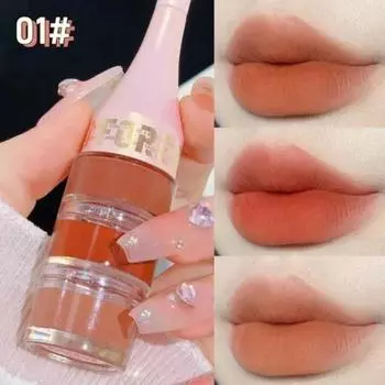 Помада с кисточкой для губ Velvet Matte Red Dark Brown Lip Tint Combo Lip Gloss Kit Makeup Cosmetics 3 Mud Strips Set, 01-3Color-Mud-Net 6 г, 1 шт.