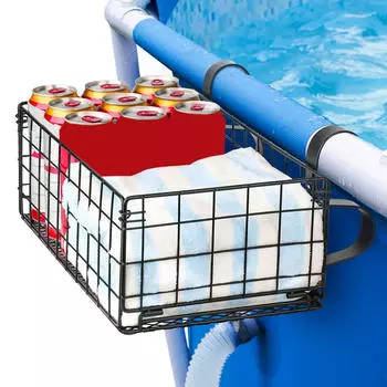 Poolside Storage Basket Pool Cup Holder Metal Easy Installation Side above Ground