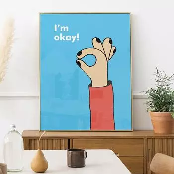 Pop Gesture Art Wall Poster Print For Kids Nursery Room Motivational Painting Cartoon Funny Cute Okay Gesture Room Home Decor 21x30cm No Framed