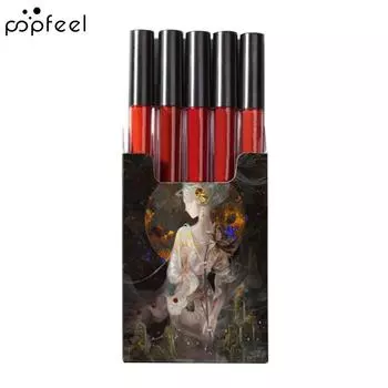Popfeel 5шт долговечная матовая жидкая глазурь с антипригарным покрытием жидкая губная помада 5Pcs 1