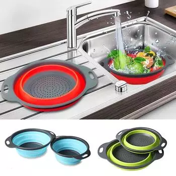 Popular 1PC Or 1Set With Handle Collapsible Strainer Promotional Vegetable Fruit Silicone Durable Washing Basket 5Colors Big розы красного