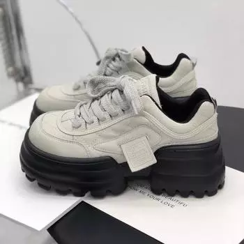 Popular 2025 black platform white shoes women s spring and autumn heightening board shoes dad shoes ins tide small heightening shoes 34 серый