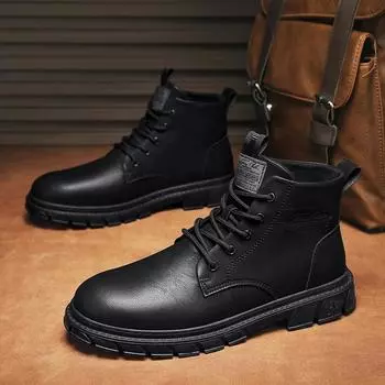 Popular men s Martin boots, youth outdoor waterproof and non-slip thick-soled leather boots, new fashion heightening tooling boots 39 коричневый