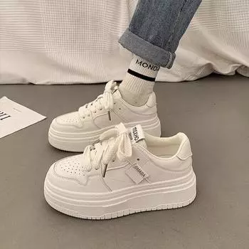 Popular platform white shoes women s spring and autumn Hong Kong style increases 2024 new versatile casual sports shoes niche board shoes 35 белый