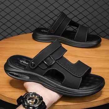 Popular sandals men s summer wear non-slip and deodorant dual-purpose driving slippers Vietnam beach cool slippers 38 чёрный