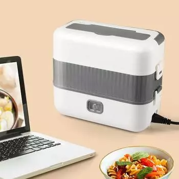 Portable 2L Smart Electric Heating Lunch Box 304 Stainless Steel Food Insulation Lunch Box Office Double Layers Food Heater EU белый