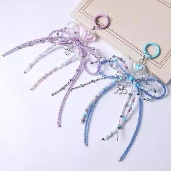 Portable Bead Bowknot Keychain Sweet Car Key Ring Elegant Bead String Pendant Girls чёрный
