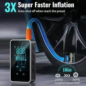 Portable Car Air Pump 150PSI Wireless Fast Inflation Mini Air Compressor with LED Light Motorcycle Car Bicycle Tire Pump чёрный