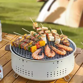 Portable Charcoal Grill Smokeless Barbecue Grill Small Tabletop Outdoor Round Non-stick Barbecue Rack for Camping Picnic Garden белый