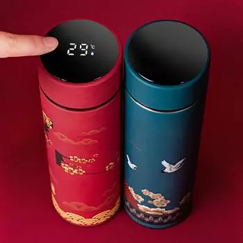 Portable Coffee Mug Stainless Steel Water Bottle Chinese Style Thermos Cup Temperature Display Vacuum Flask Drinking Kettle 0.5L 500ml