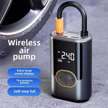 Portable Electric Air Pump Rechargeable Suitable for Battery Car Car Tire Inflator with LED Light Air Compressor Pump High Pressure Fast Charging Wireless чёрный