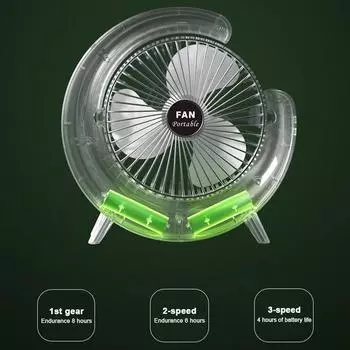 Portable Fan 180° Adjustable Desktop Fan USB Rechargeable Fan 3 Gear Speed Mini Fan LED 7 Color Fan зелёный