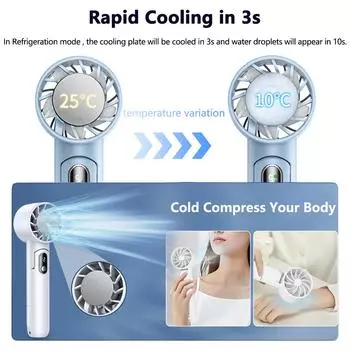 Portable Fan Mini Handheld Fan USB Rechargeable Turbo Fan Foldable Hand held Fan Small Ice Cooling Fan with 4000mAh Power Bank синий
