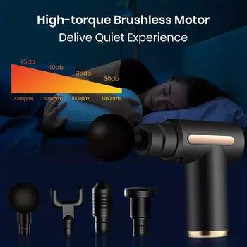 Portable Fascial Massage Gun Electric Percussion Pistol Massager Body Relaxation With LED Touch Screen 4Replaceable Head серый