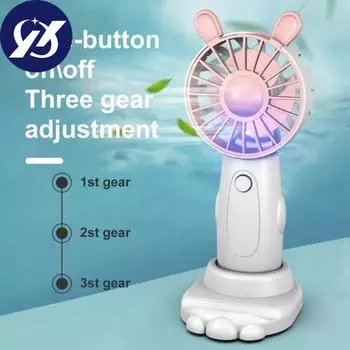Портативный ручной вентилятор с подсветкой, 3 скорости, питание от батареи, USB перезаряжаемый мультяшный дизайн, карманный мини-вентилятор для путешествий, персональный кондиционер белый