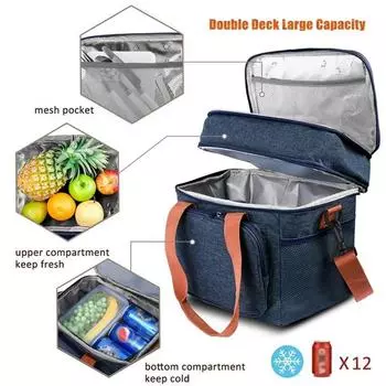 Portable Large Capacity Double Layer Picnic Bag,For Outdoor Travel Picnic,Crossbody Large Capacity Insulation Bag,Waterproof Bag серый