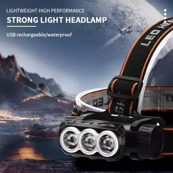 Portable LED USB Rechargeable Headlamp 3 Lighting Modes 18650 Battery Head Torch Outdoor Waterproof Camping Fishing Headlight