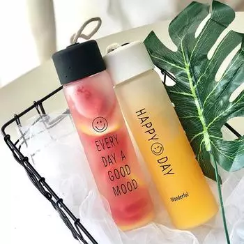 Portable Lucky Day Mug Fresh Cute Smile Face Tumbler Summer Outdoor Drinking Kettle 360ml Water Bottle Simple Frosted Glass Cup белый