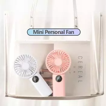 Portable mini fan USB rechargeable handheld electric fan super large screen digital display silent five-speed wind small fan синий