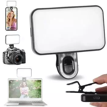 Portable Mini LED Selfie Light Mobile Phone 3-color Fill Light Charging Clip On For Phone Laptop Tablet Meeting Make Up light