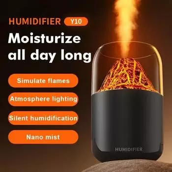 Portable Mini Volcano Humidifier, 300ml Small Cold Mist Humidifier, USB Humidifier, Automatic Shutdown, 2 Fog Modes, Quiet Black Black