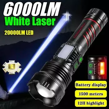 Портативный мощный светодиодный фонарик COB Side Lamp с дальним светом из алюминиевого сплава Type-C, перезаряжаемый для походов на открытом воздухе, рыбалки Without battery
