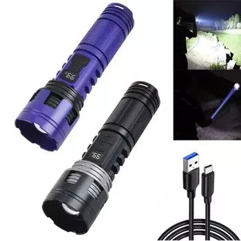 Portable Powerful LED Flashlight with Digital Display COB Side Light Long Range Lamp Zoom Torch Outdoor Lighting random color ,1pc