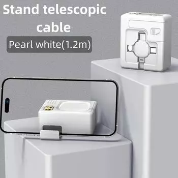 Portable Retro TV Shape Telescopic 3 In 1 Micro USB Data Holder Charging Type Cable Mobile Phon Y0K6 white-one-size