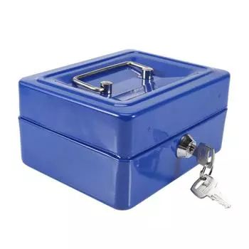 Portable Safe Box with 2 Key Fireproof Anti Theft Multipurpose Security Case Lock Box for Documents синий