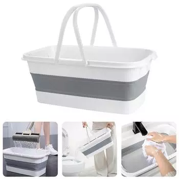 Portable Silicone Folding Car Wash Bucket Large Mop Bucket, Rectangular Thickened Plastic Household белый