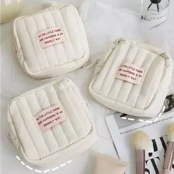 Portable Small Multi-layer Cosmetic Bag Travel Change Sanitary Napkin Storage Bag Carrying Mini Lipstick Bags When Going Out бежевый